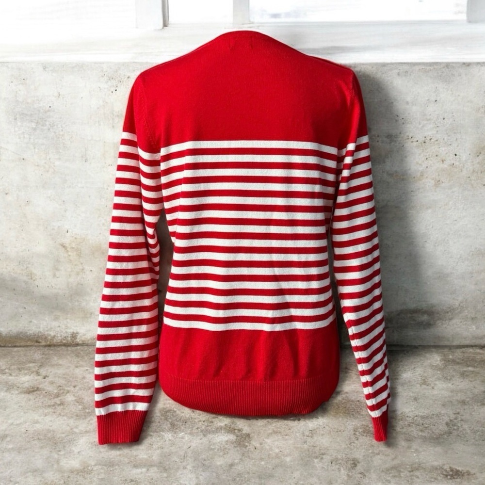 Cielo Red and White Striped Women's Sweater - Picture 3 of 3